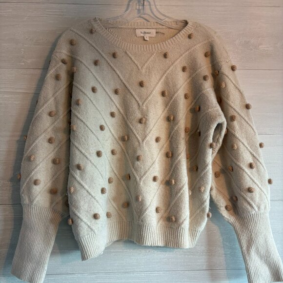 Bohme Sweaters - Bohme Sweater Pom Pom Pullover Crew Boat Neck Puff Sleeves